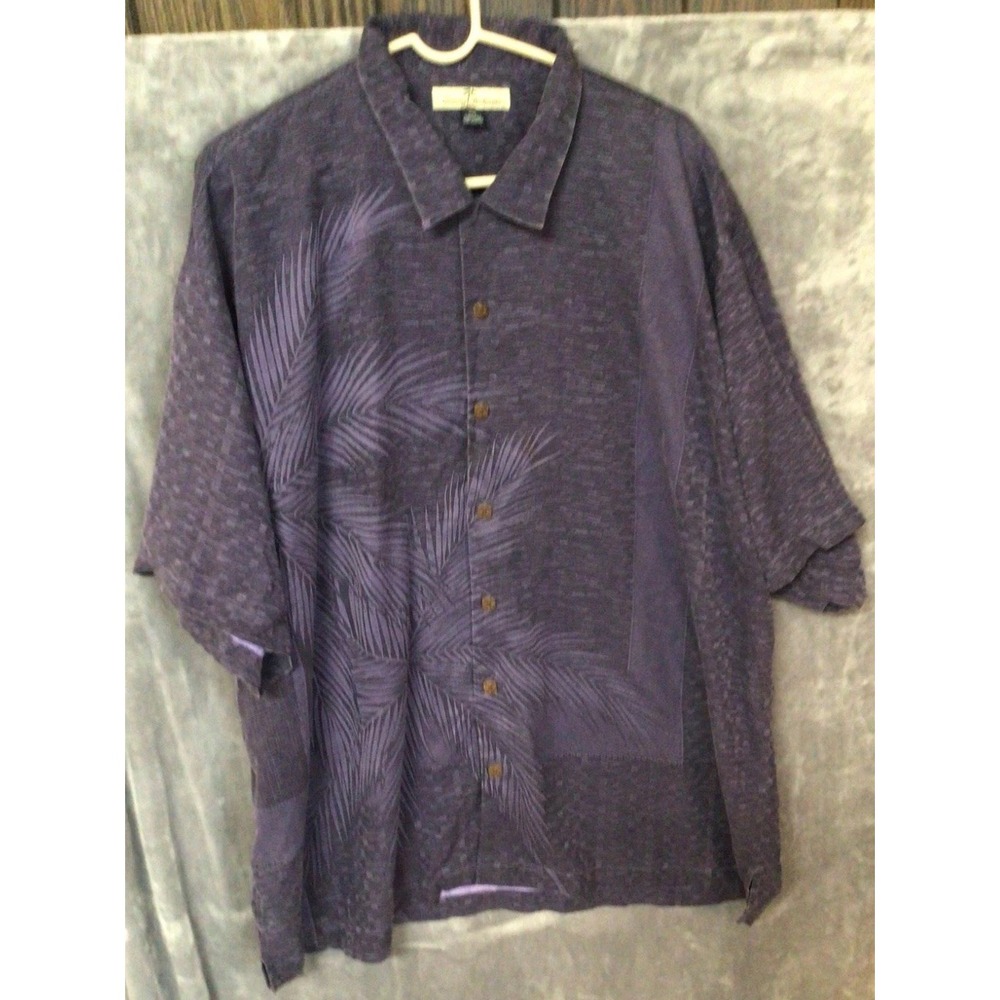 Tommy Bahama Men's Short Sleeve Purple 100% Silk Button-Up Shirt Size 2XL Trees